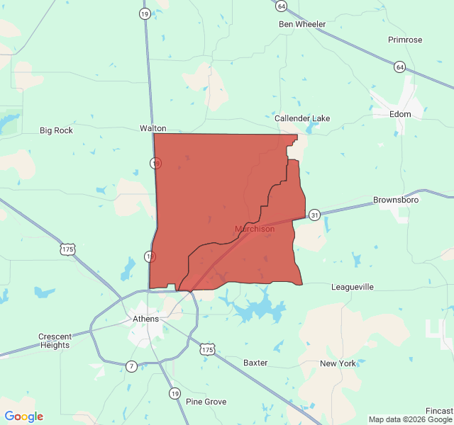 Map of septic coverage in Murchison, TX