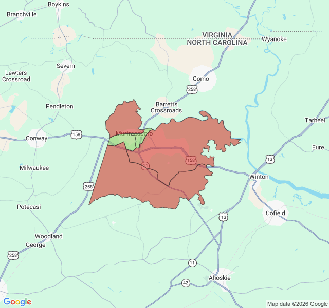 Map of septic coverage in Murfreesboro, NC