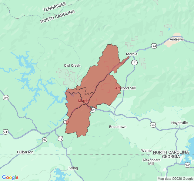 Map of septic coverage in Murphy, NC