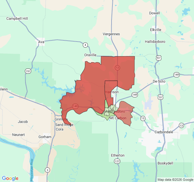 Map of septic coverage in Murphysboro, IL