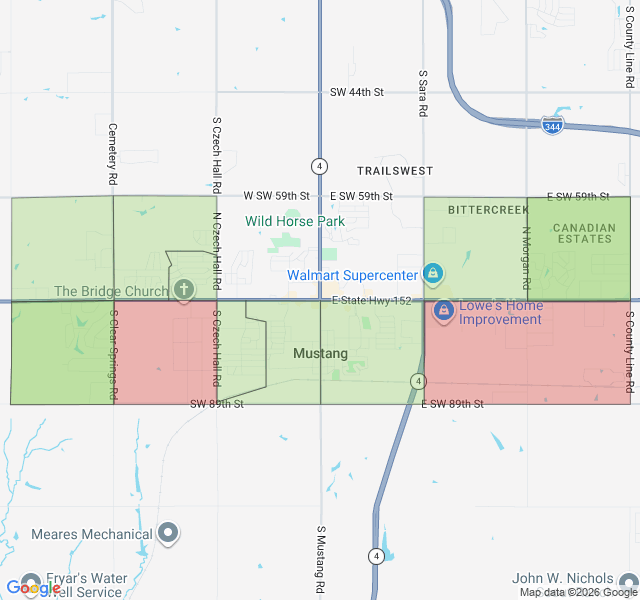Map of septic coverage in Mustang, OK
