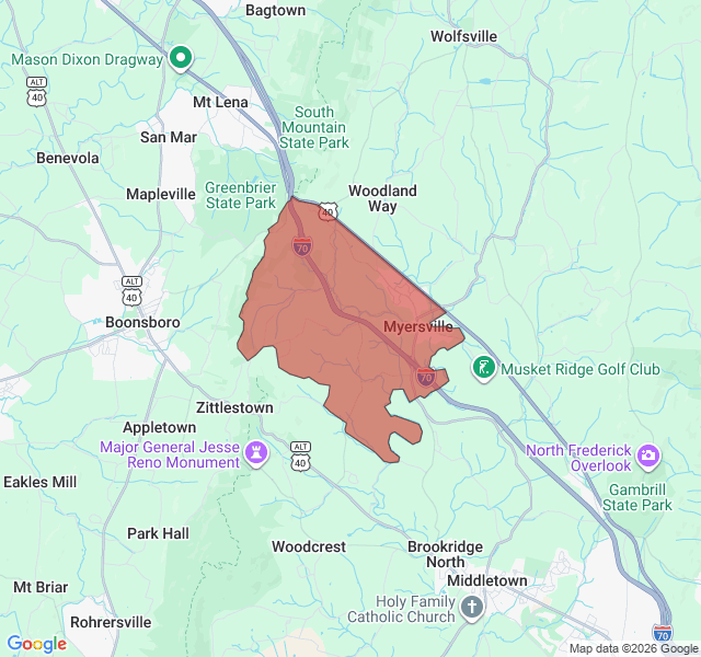 Map of septic coverage in Myersville, MD