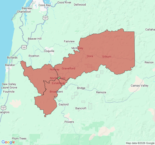 Map of septic coverage in Myrtle Point, OR