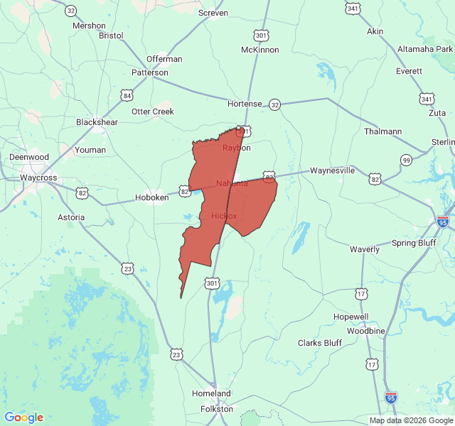 Map of septic coverage in Nahunta, GA