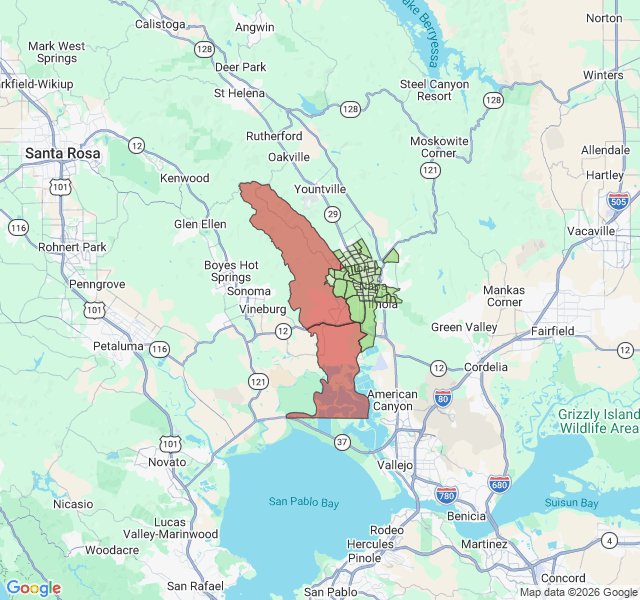 Map of septic coverage in Napa, CA