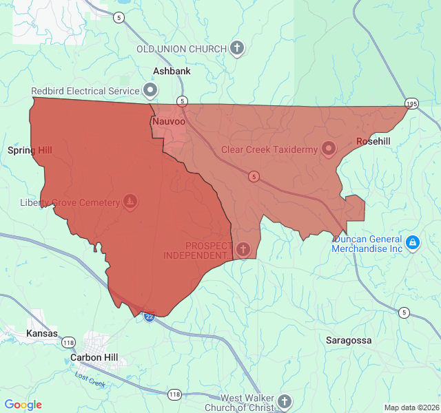 Map of septic coverage in Nauvoo, AL