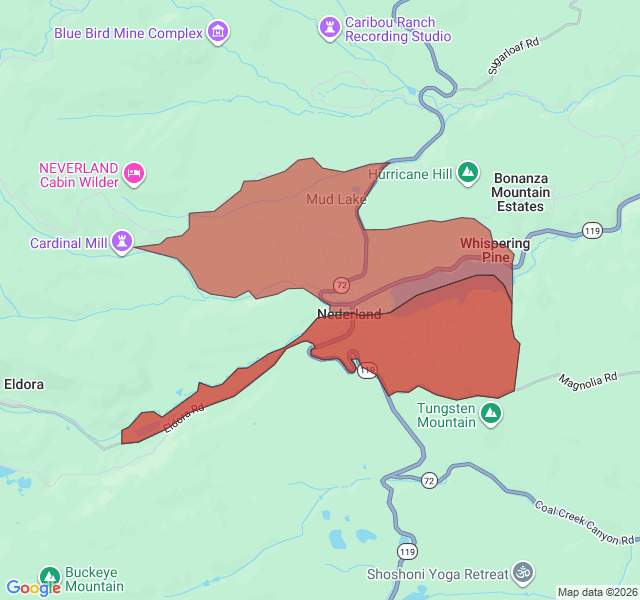 Map of septic coverage in Nederland, CO