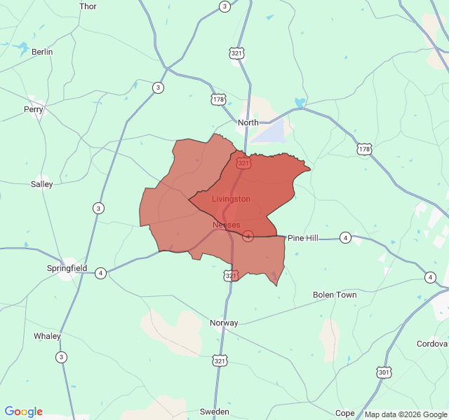 Map of septic coverage in Neeses, SC