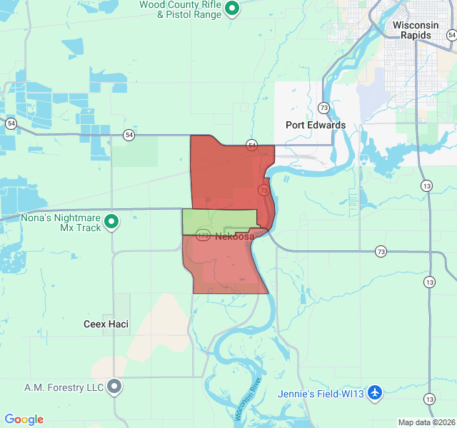 Map of septic coverage in Nekoosa, WI