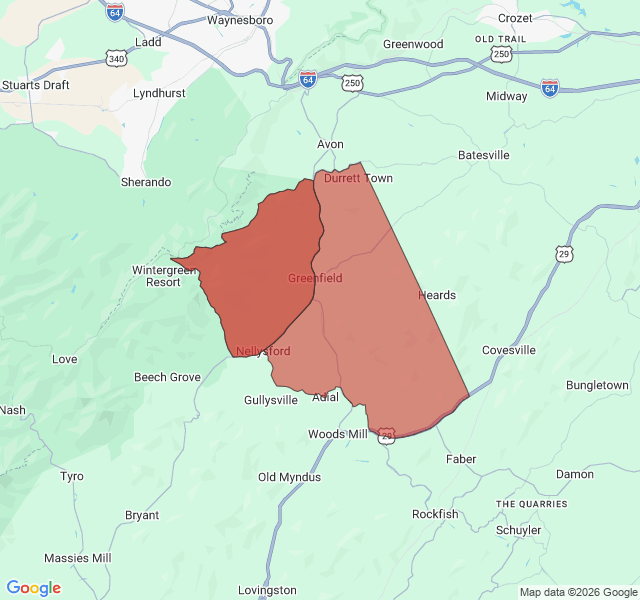 Map of septic coverage in Nellysford, VA