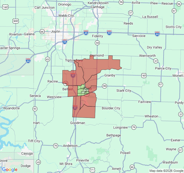 Map of septic coverage in Neosho, MO