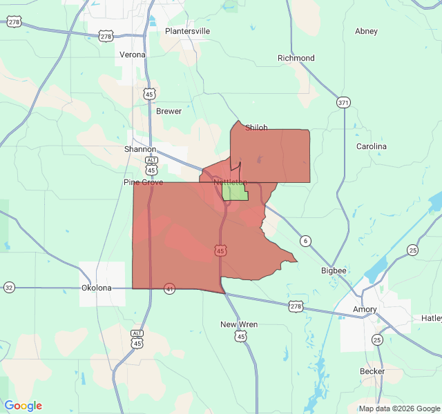 Map of septic coverage in Nettleton, MS
