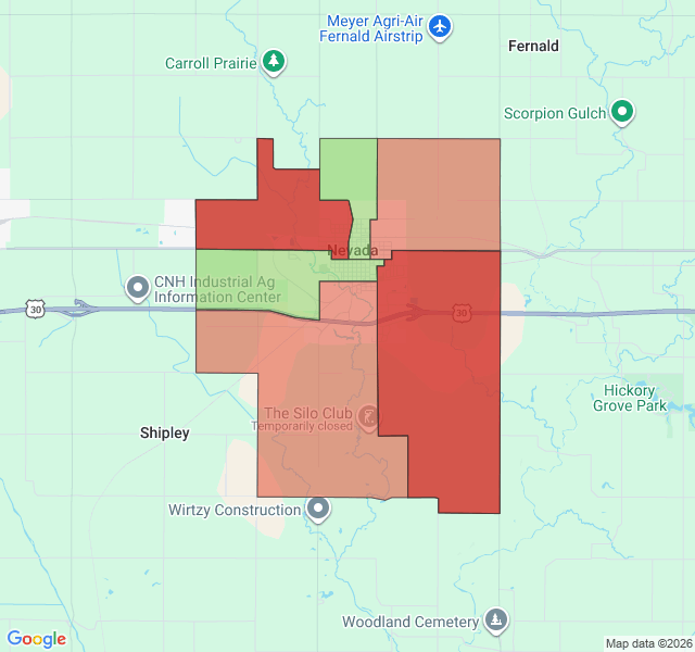 Map of septic coverage in Nevada, IA