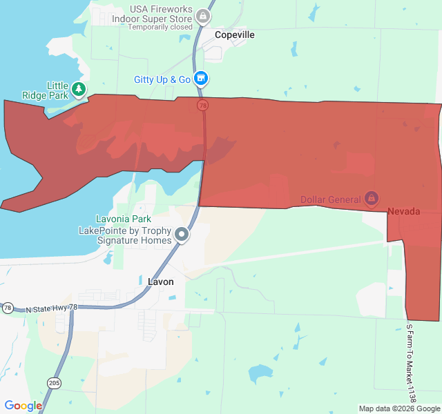 Map of septic coverage in Nevada, TX