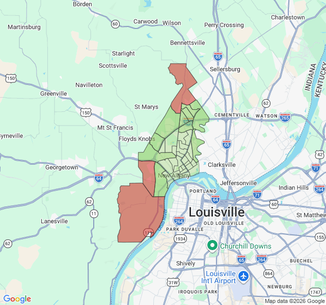 Map of septic coverage in New Albany, IN