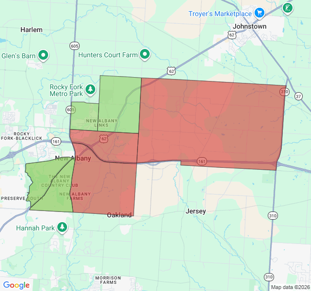 Map of septic coverage in New Albany, OH
