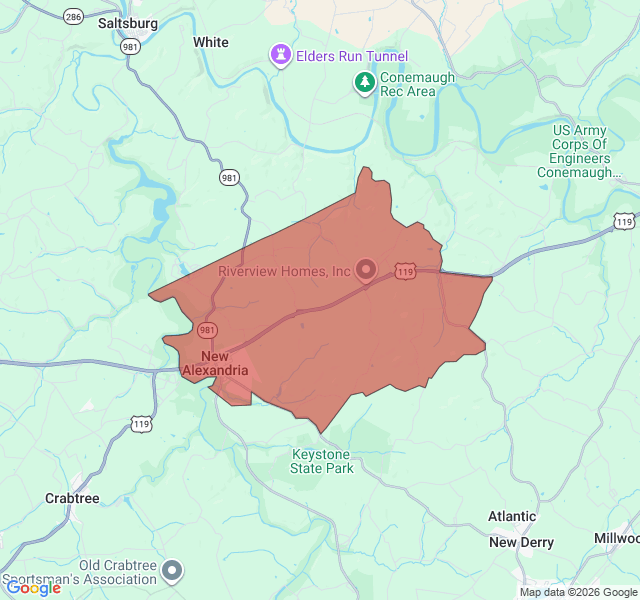 Map of septic coverage in New Alexandria, PA