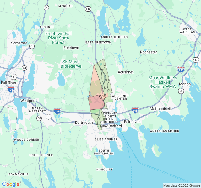 Map of septic coverage in New Bedford, MA