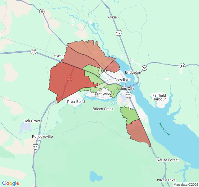 Map of septic coverage in New Bern, NC