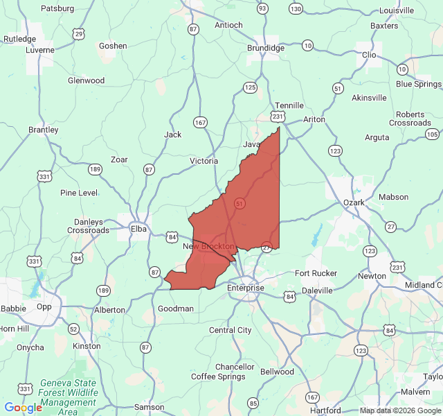 Map of septic coverage in New Brockton, AL