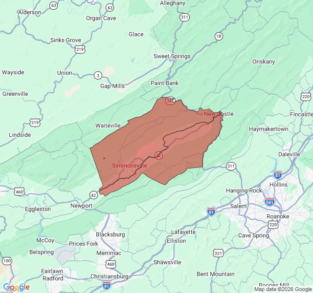 Map of septic coverage in New Castle, VA