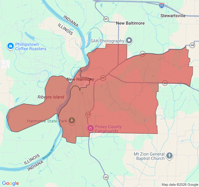 Map of septic coverage in New Harmony, IN