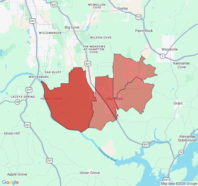 Map of septic coverage in New Hope, AL