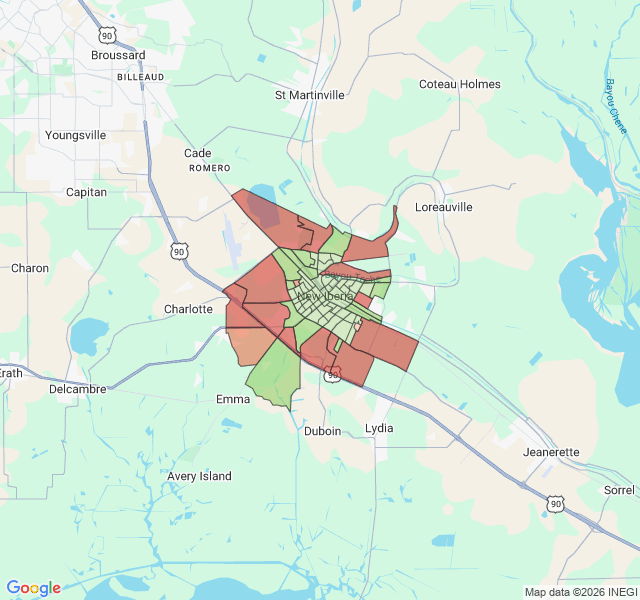 Map of septic coverage in New Iberia, LA
