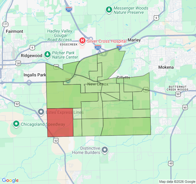 Map of septic coverage in New Lenox, IL