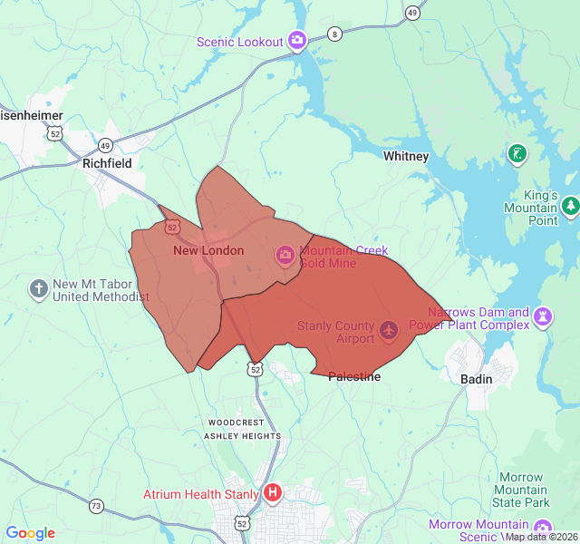 Map of septic coverage in New London, NC