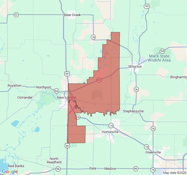 Map of septic coverage in New London, WI