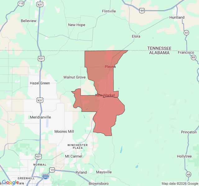 Map of septic coverage in New Market, AL