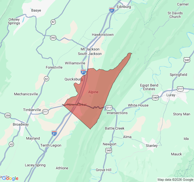 Map of septic coverage in New Market, VA