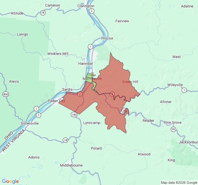Map of septic coverage in New Martinsville, WV
