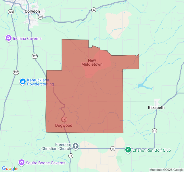 Map of septic coverage in New Middletown, IN