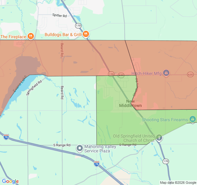 Map of septic coverage in New Middletown, OH