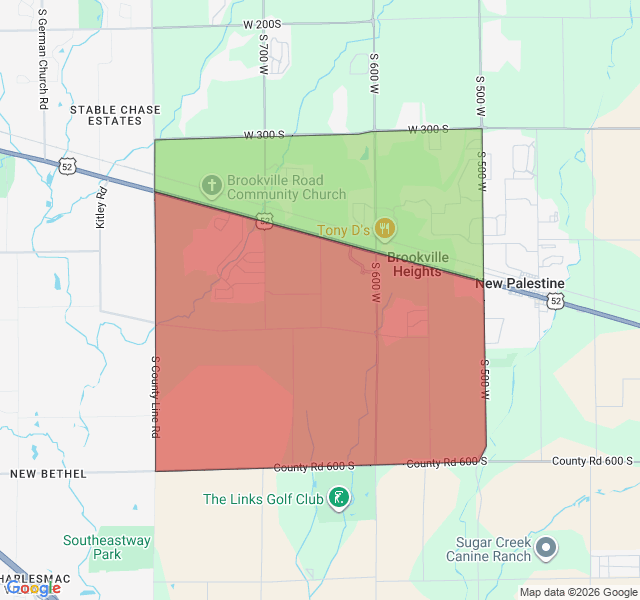 Map of septic coverage in New Palestine, IN
