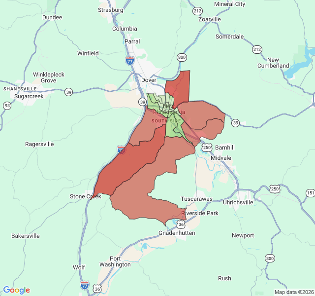Map of septic coverage in New Philadelphia, OH