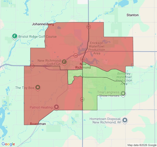 Map of septic coverage in New Richmond, WI