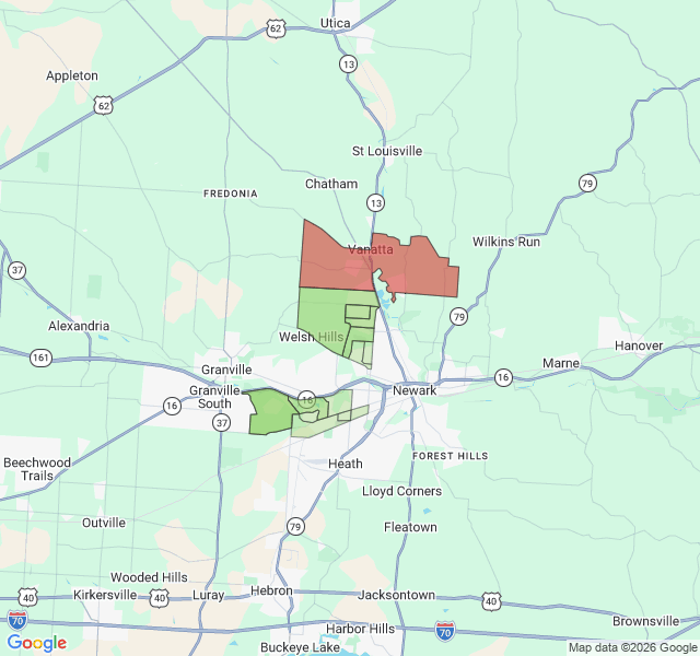 Map of septic coverage in Newark, OH
