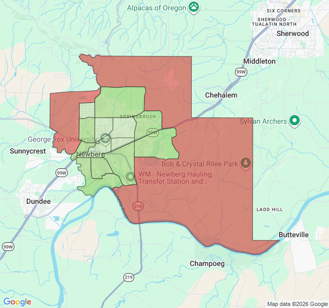 Map of septic coverage in Newberg, OR
