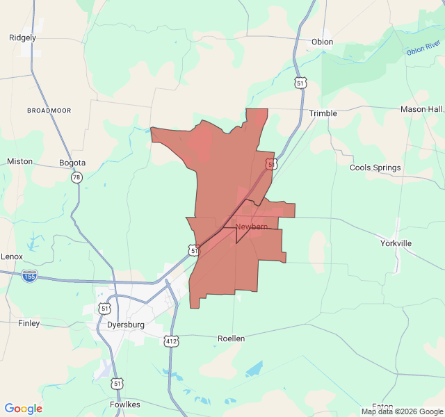 Map of septic coverage in Newbern, TN