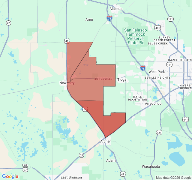 Map of septic coverage in Newberry, FL