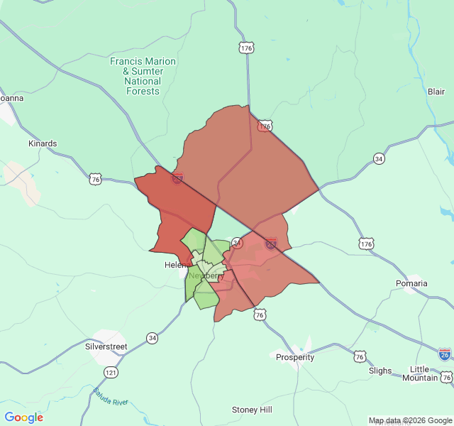 Map of septic coverage in Newberry, SC