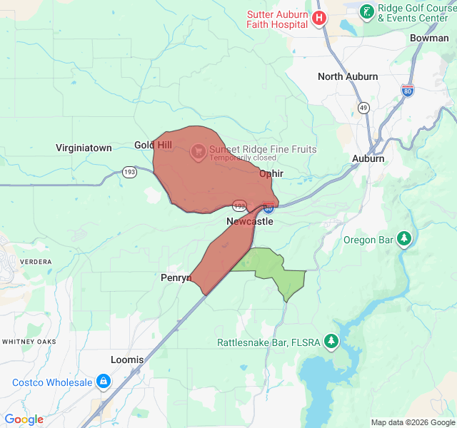 Map of septic coverage in Newcastle, CA