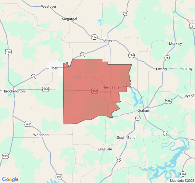 Map of septic coverage in Newcastle, TX