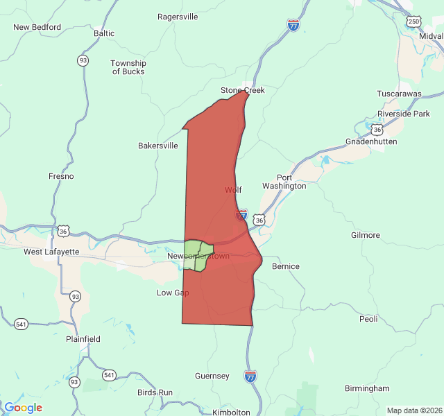 Map of septic coverage in Newcomerstown, OH