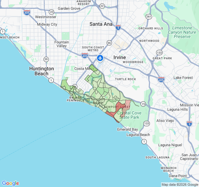 Map of septic coverage in Newport Beach, CA