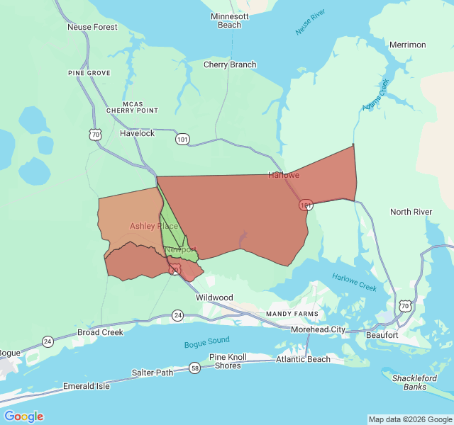 Map of septic coverage in Newport, NC