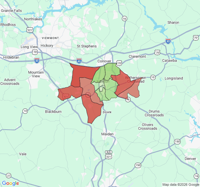 Map of septic coverage in Newton, NC
